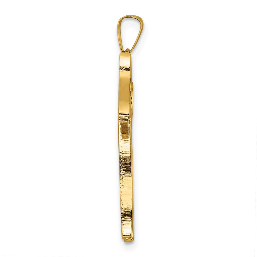 14K Gelbgold polierter und texturierter massiver Chai-Symbol-Anhänger