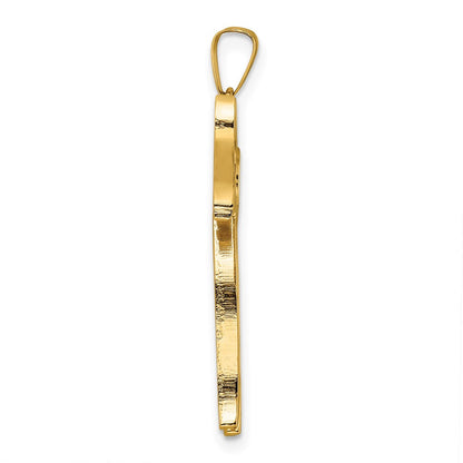 14K Gelbgold polierter und texturierter massiver Chai-Symbol-Anhänger