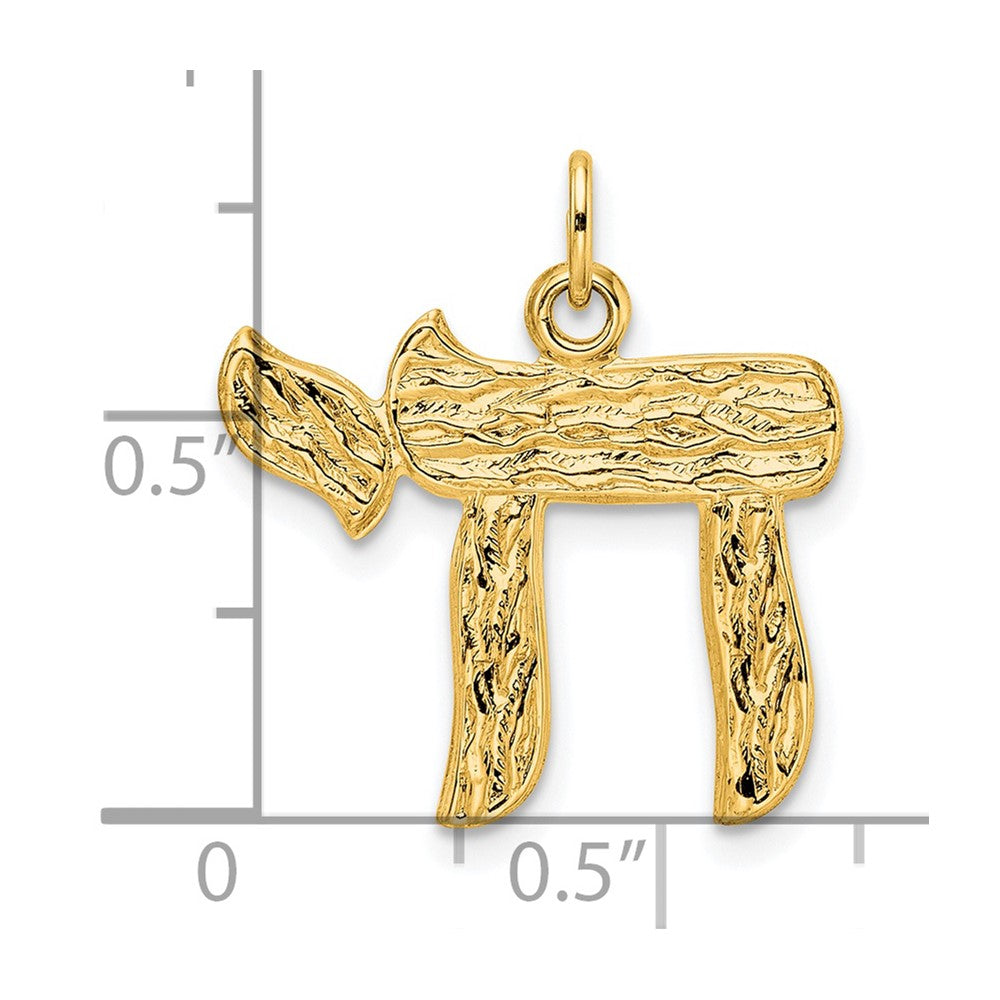 14K Gelbgold Polierter und Strukturierter Massiver Chai-Symbol-Anhänger