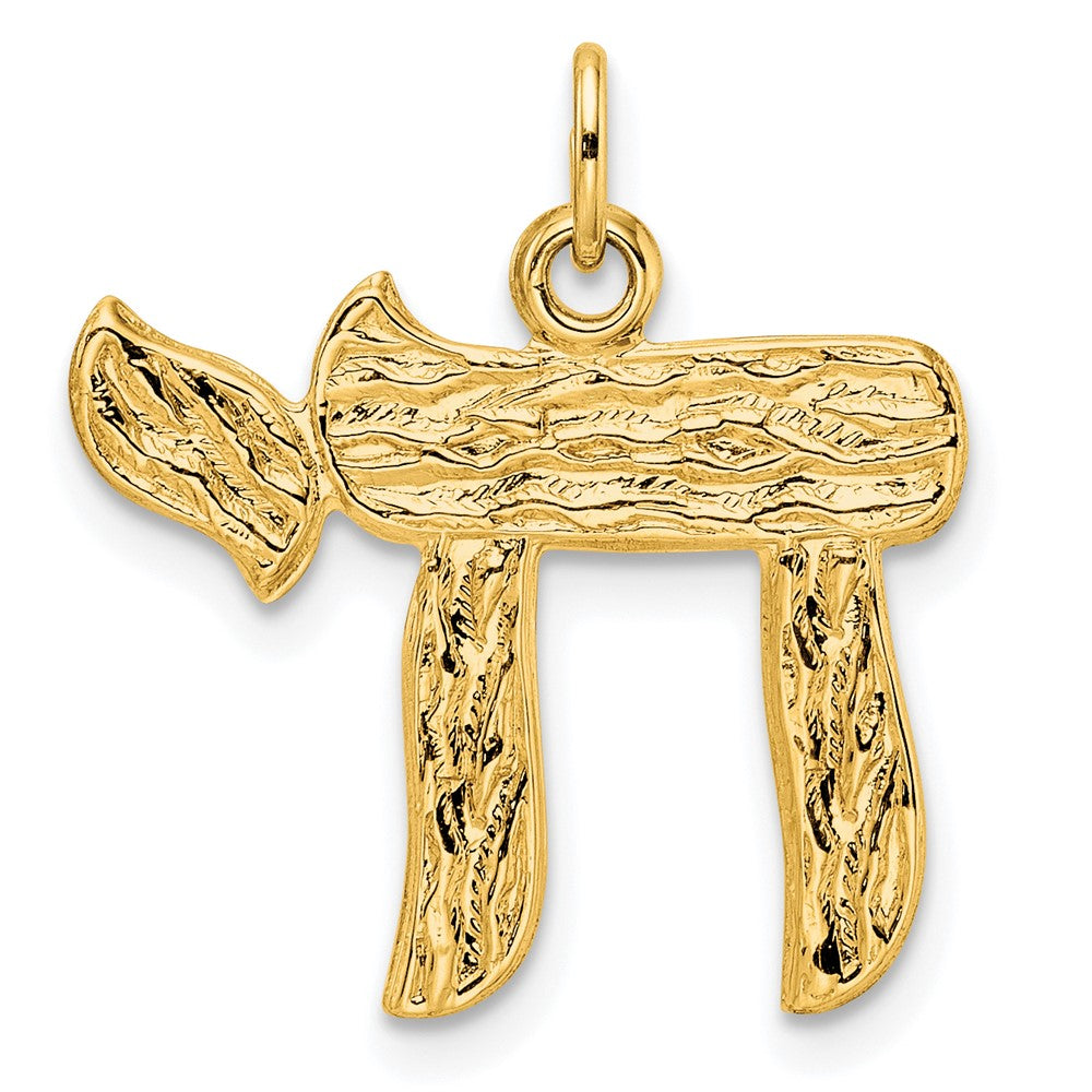 14K Gelbgold Polierter und Strukturierter Massiver Chai-Symbol-Anhänger