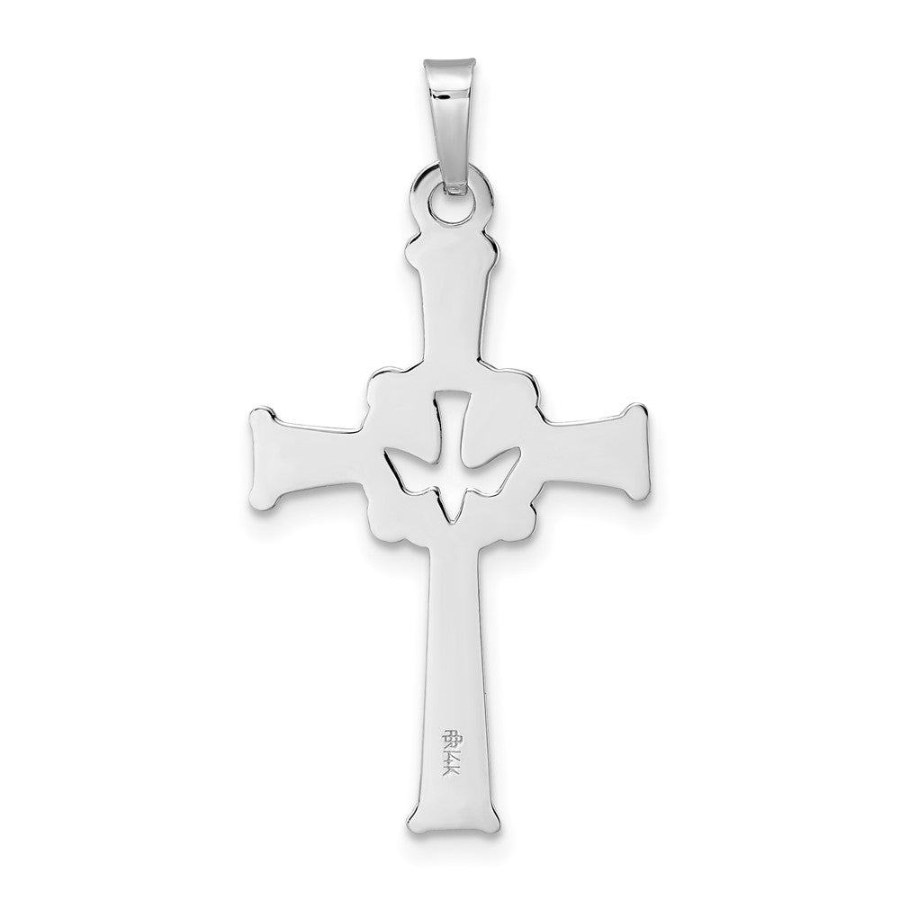 14K Weißgold Polierter Ausgeschnittener Massiver Taube-Kreuz-Anhänger
