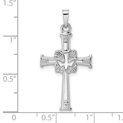 14K Weißgold Polierter Ausgeschnittener Massiver Taube-Kreuz-Anhänger