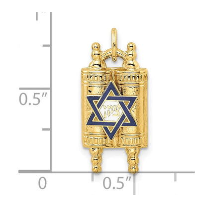 14K Gelbgold Polierter Massiver Tora- und Emaillierter Davidstern-Anhänger