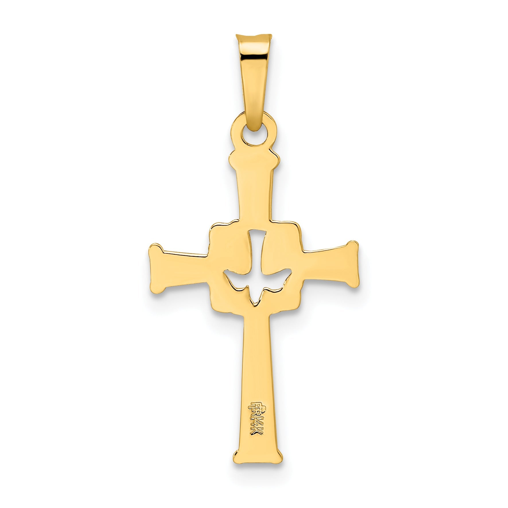 14K Gelbgold 14K Poliert Ausgeschnitten Massiv Taube Kreuz Anhänger
