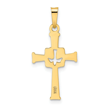 14K Gelbgold 14K Poliert Ausgeschnitten Massiv Taube Kreuz Anhänger
