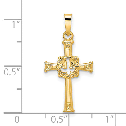 14K Gelbgold 14K Poliert Ausgeschnitten Massiv Taube Kreuz Anhänger