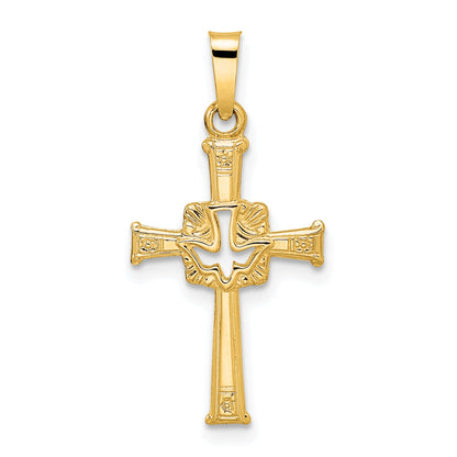 14K Gelbgold 14K Poliert Ausgeschnitten Massiv Taube Kreuz Anhänger