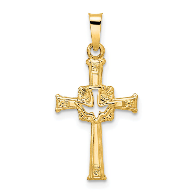 14K Gelbgold 14K Poliert Ausgeschnitten Massiv Taube Kreuz Anhänger