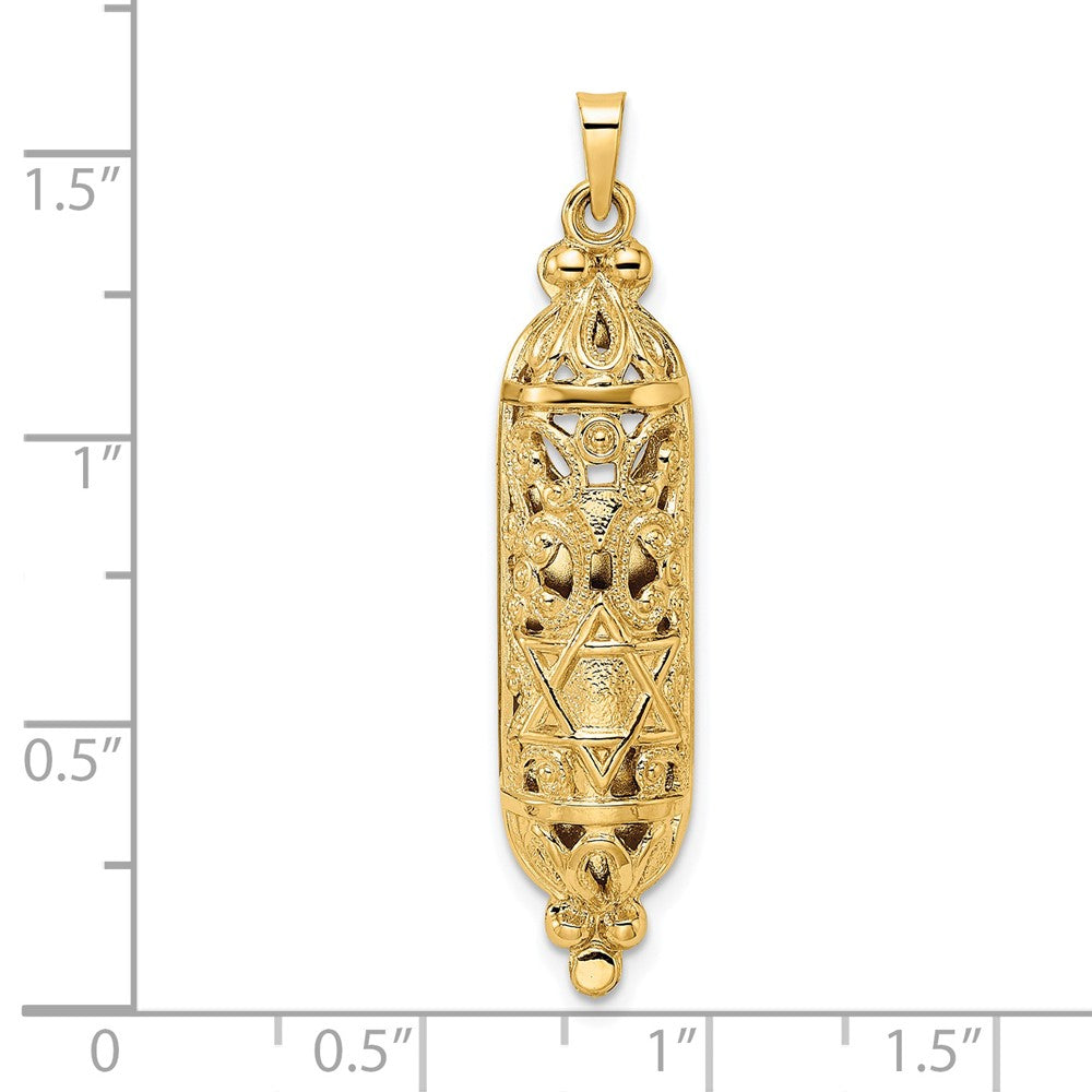 14K Gelbgold polierter und strukturierter massiver Mesusa-Anhänger
