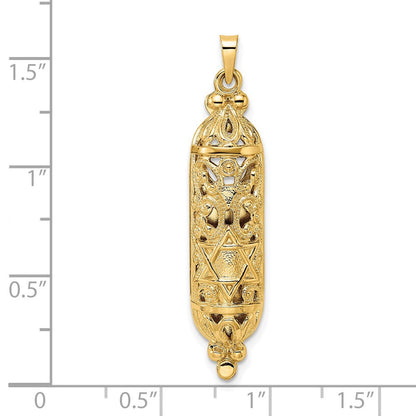 14K Gelbgold polierter und strukturierter massiver Mesusa-Anhänger