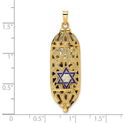 14K Gelbgold Polierter Massiver Mesusa Emaillierter Stern-Anhänger