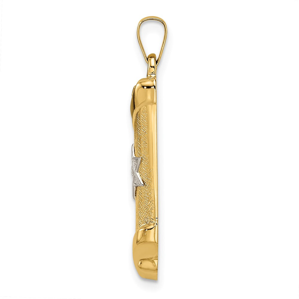 14K Bicolor 14K Bicolor Poliert und Strukturiert Hohl Mezuzah Anhänger