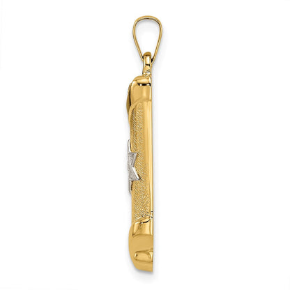 14K Bicolor 14K Bicolor Poliert und Strukturiert Hohl Mezuzah Anhänger