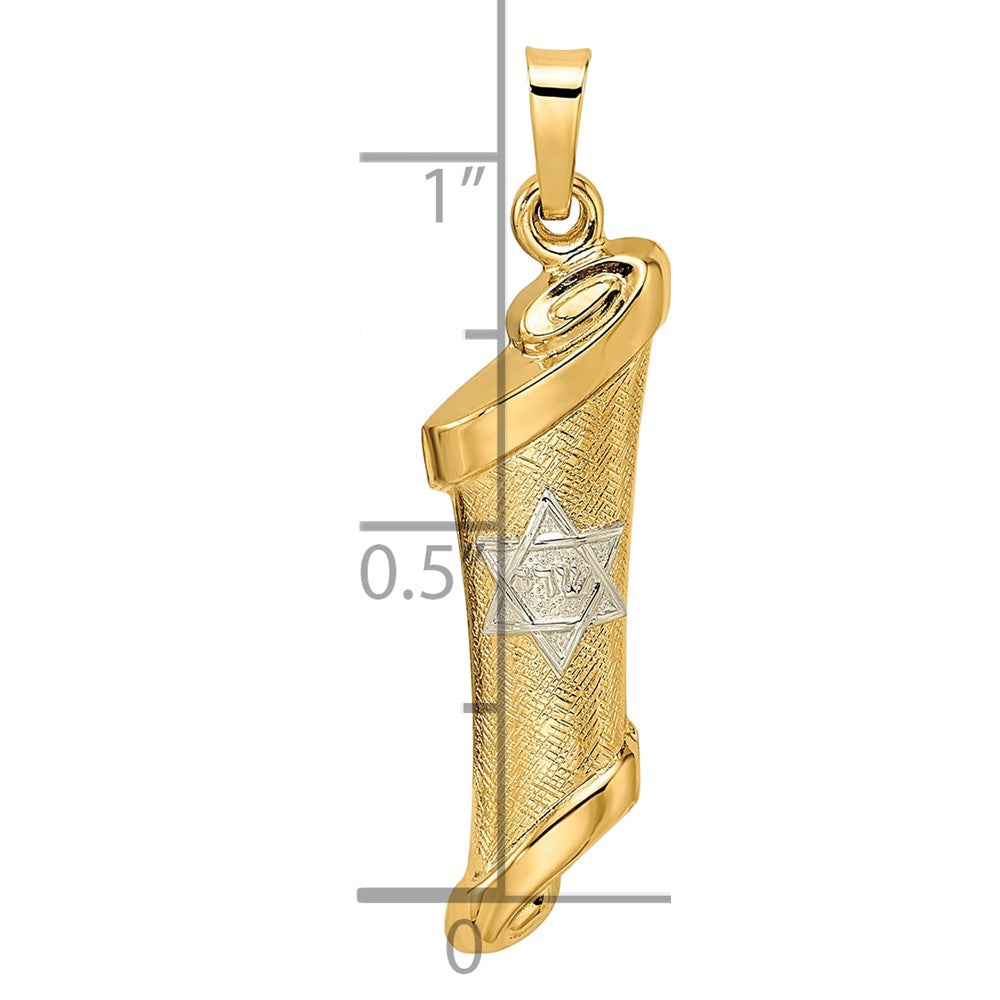 14K Bicolor 14K Bicolor Poliert und Strukturiert Hohl Mezuzah Anhänger