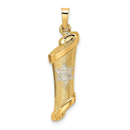 14K Bicolor 14K Bicolor Poliert und Strukturiert Hohl Mezuzah Anhänger
