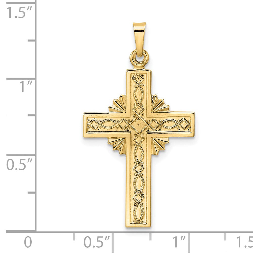 14K Gelbgold polierter Fancy Iona Kreuz-Anhänger, massiv