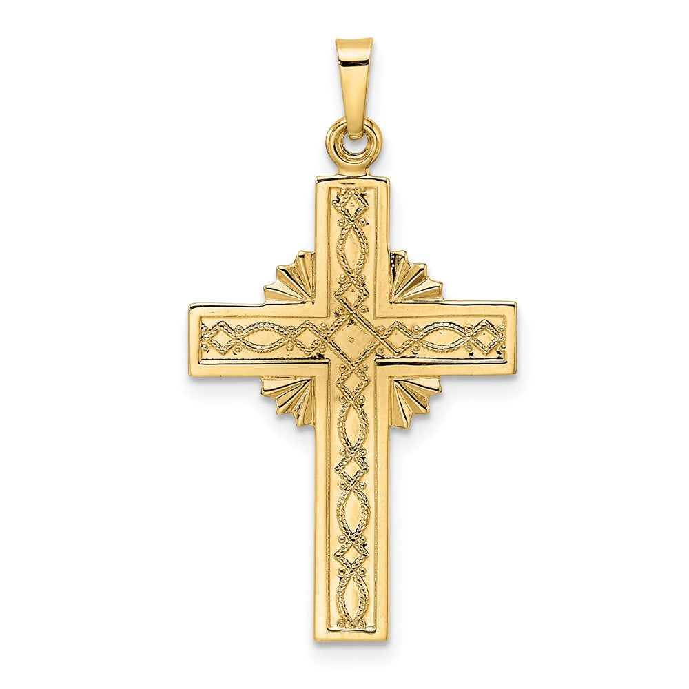 14K Gelbgold polierter Fancy Iona Kreuz-Anhänger, massiv