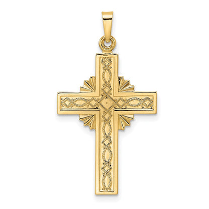 14K Gelbgold polierter Fancy Iona Kreuz-Anhänger, massiv