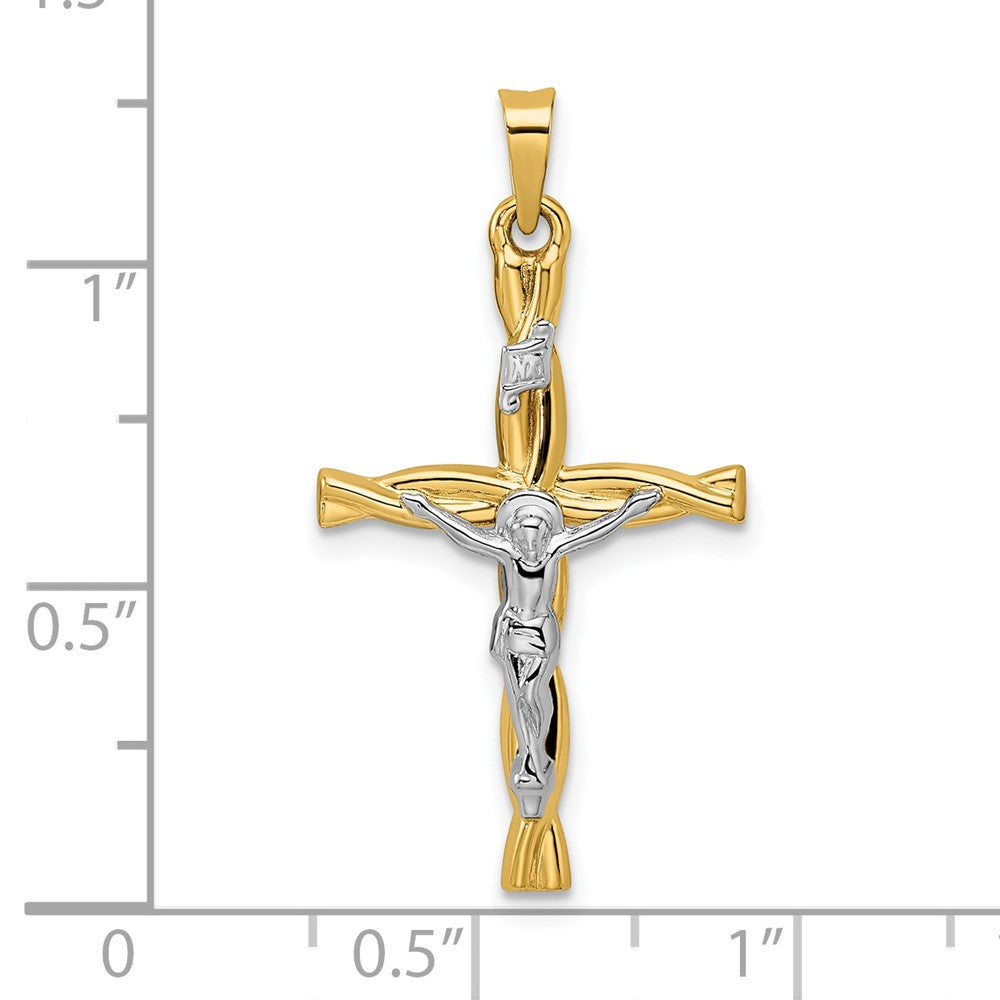 14K Bicolor 14K Bicolor Poliert Hohl Inri Kruzifix Gedreht Kreuz Anhänger