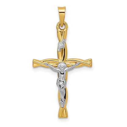 14K Bicolor 14K Bicolor Poliert Hohl Inri Kruzifix Gedreht Kreuz Anhänger