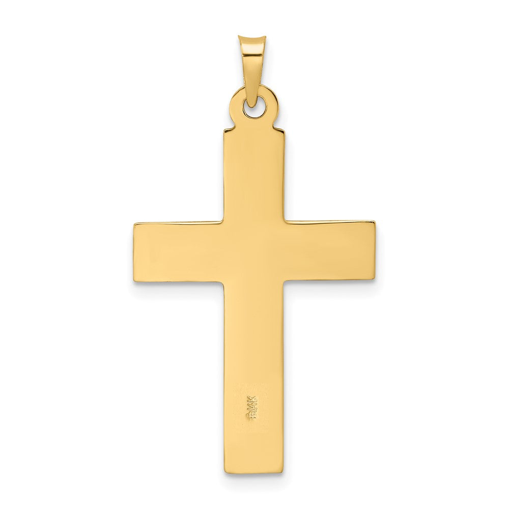 14K Bicolor Gold polierter Kruzifix-Anhänger „INRI" mit Holzstruktur, massiv