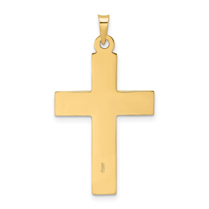 14K Bicolor Gold polierter Kruzifix-Anhänger „INRI" mit Holzstruktur, massiv