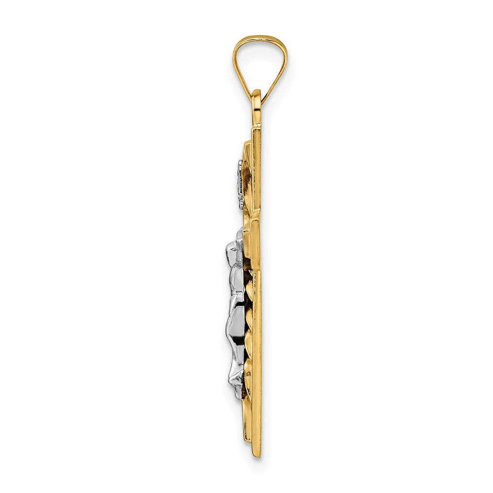 14K Bicolor 14K Bicolor Poliert und Gedreht Hohl Inri Kruzifix Anhänger