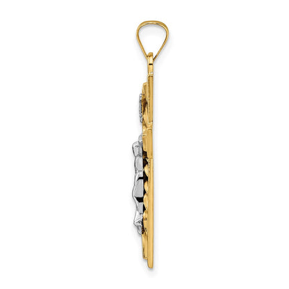 14K Bicolor 14K Bicolor Poliert und Gedreht Hohl Inri Kruzifix Anhänger