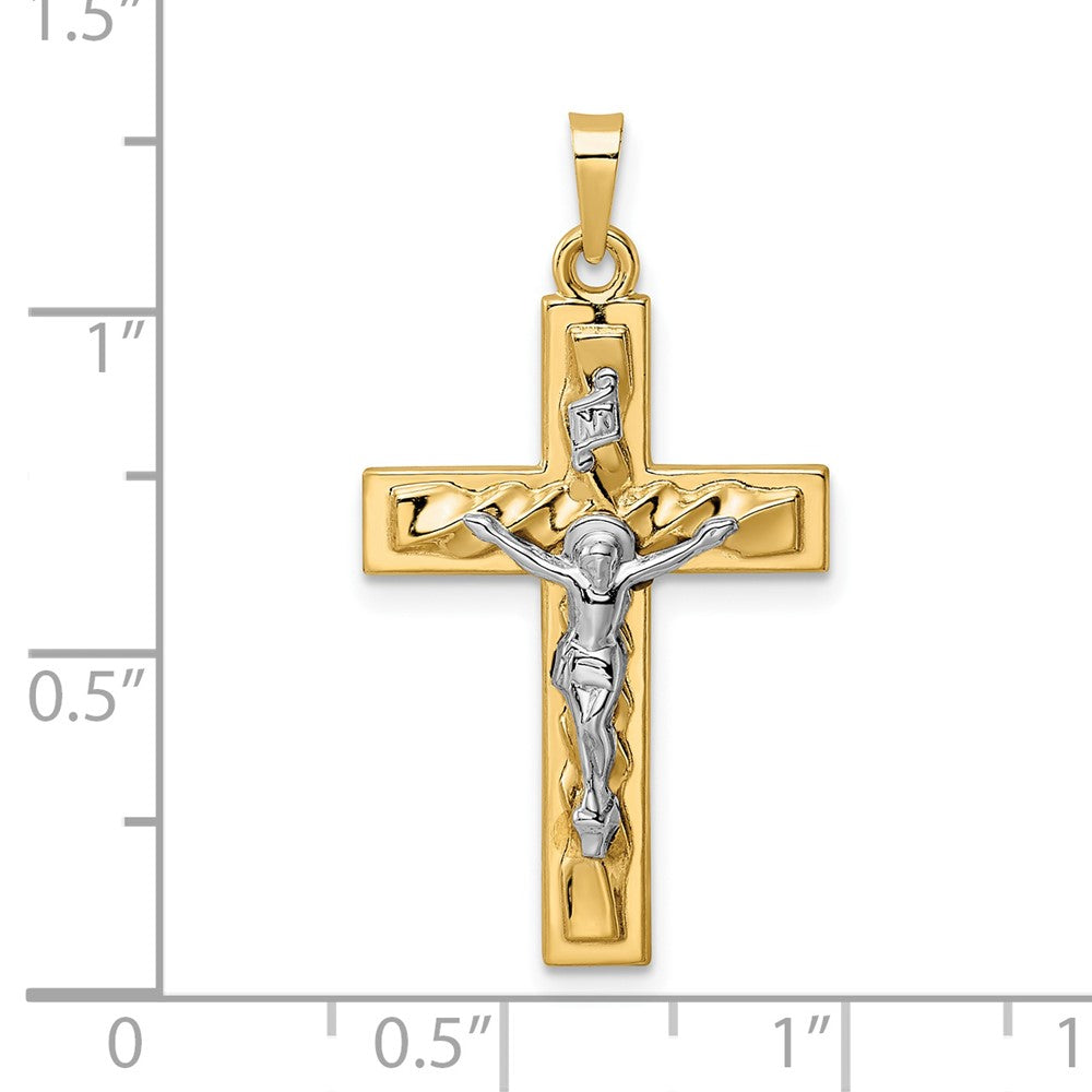 14K Bicolor 14K Bicolor Poliert und Gedreht Hohl Inri Kruzifix Anhänger