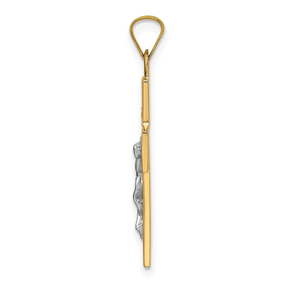 14K Bicolor Gold polierter massiver INRI-Kruzifix-Anhänger