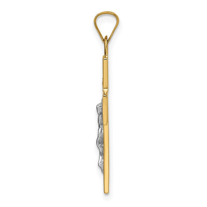 14K Bicolor Gold polierter massiver INRI-Kruzifix-Anhänger