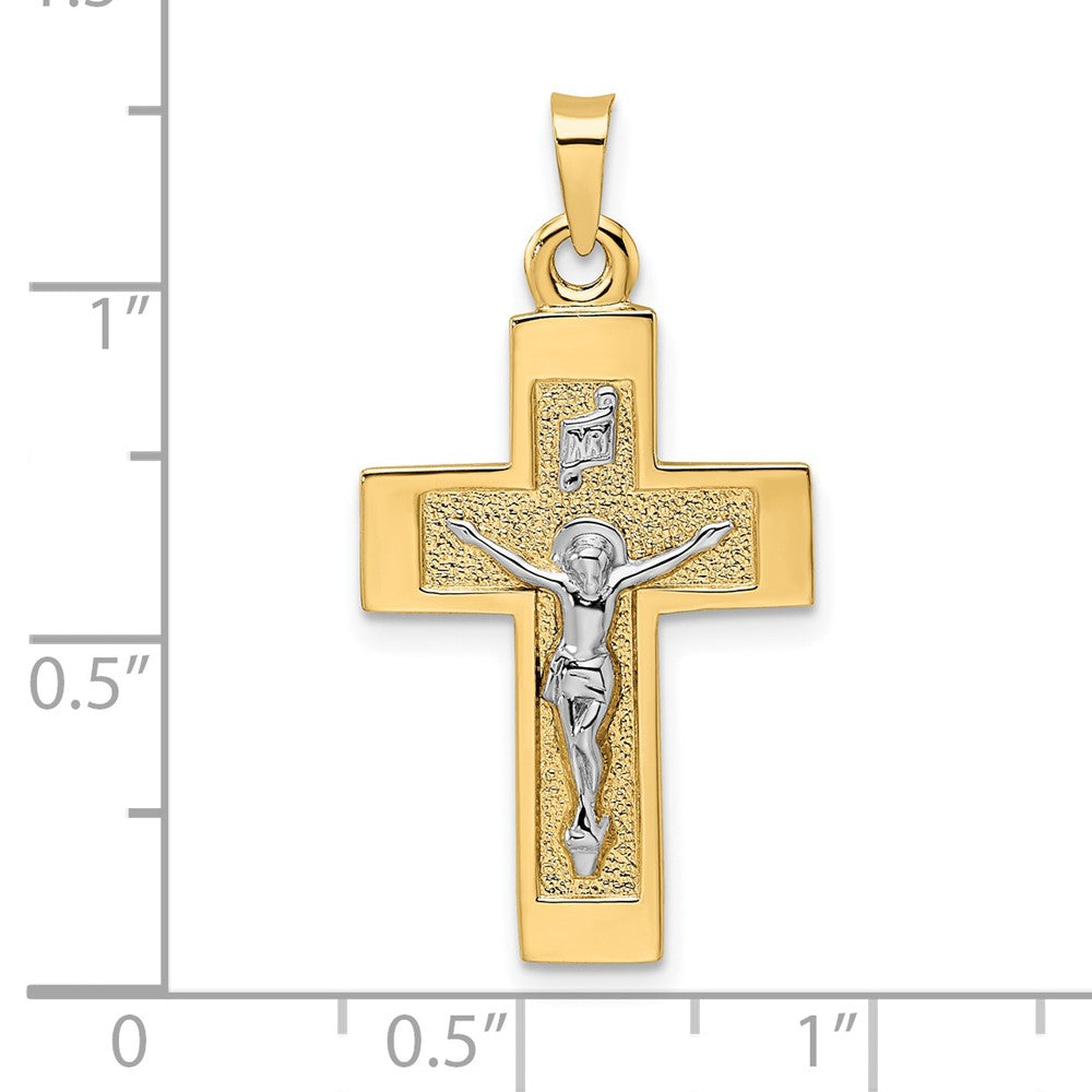 14K Bicolor Gold polierter massiver INRI-Kruzifix-Anhänger