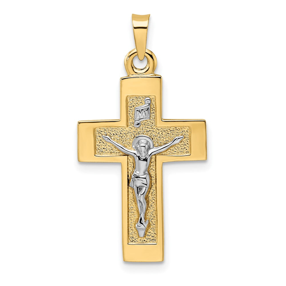 14K Bicolor Gold polierter massiver INRI-Kruzifix-Anhänger