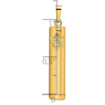 14K Gelbgold 14K Poliert Hohl Mezuzah mit Stern Of David Anhänger