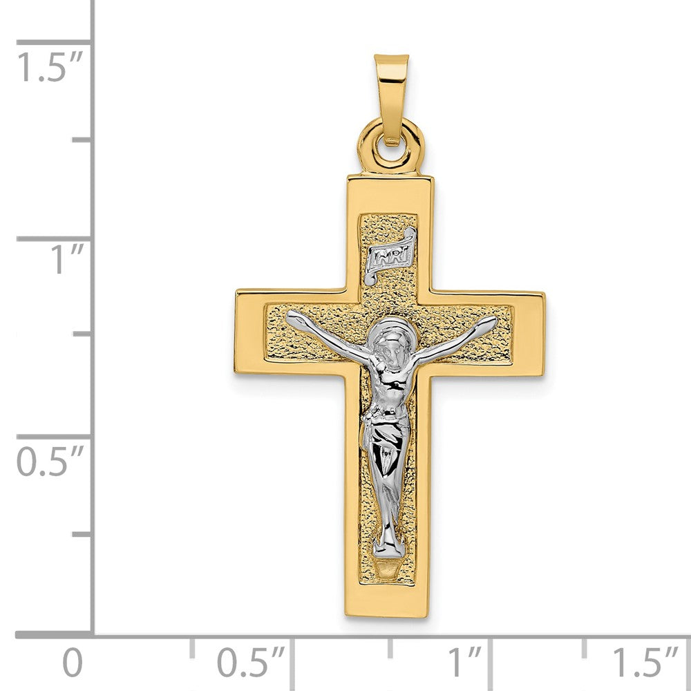 14K Bicolor Gold Polierter Massiver INRI Kruzifix-Anhänger