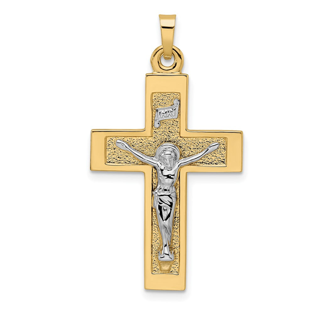 14K Bicolor Gold Polierter Massiver INRI Kruzifix-Anhänger