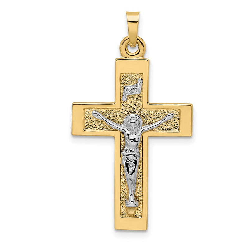 14K Bicolor Gold Polierter Massiver INRI Kruzifix-Anhänger