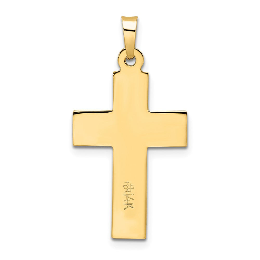 14K Bicolor Gold polierter Kruzifix-Anhänger „INRI“ mit Holzstruktur, massiv