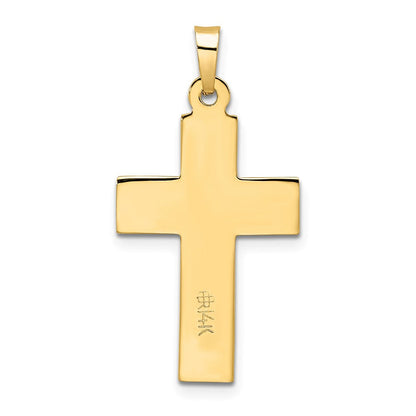 14K Bicolor Gold polierter Kruzifix-Anhänger „INRI“ mit Holzstruktur, massiv