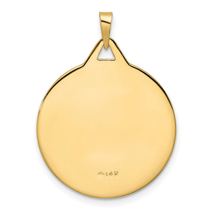 14K Gelbgold Poliertes Massives Mazel-Symbol Scheiben-Anhänger
