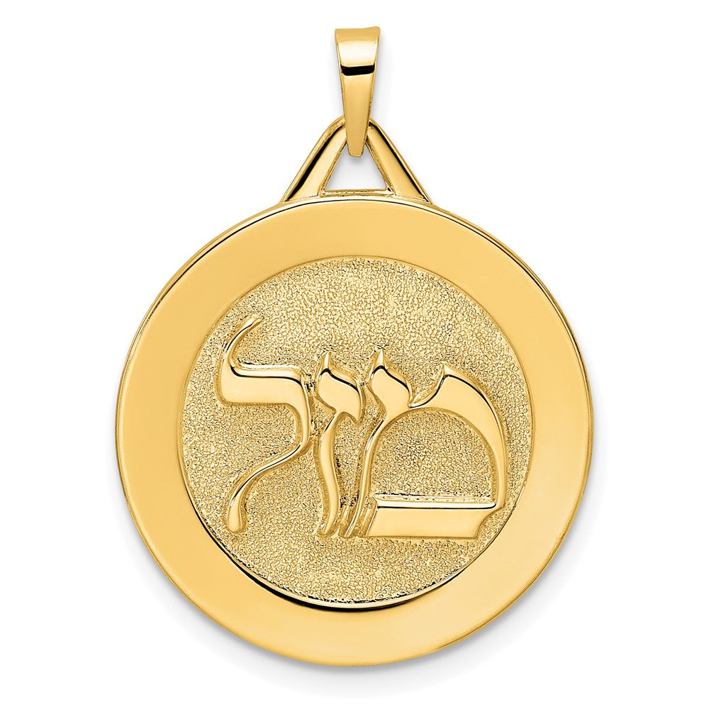 14K Gelbgold Poliertes Massives Mazel-Symbol Scheiben-Anhänger