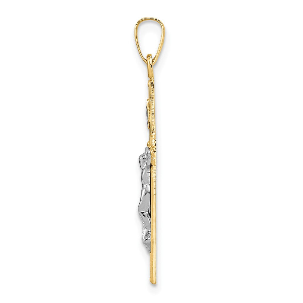 14K Bicolor Gold Polierter Massiver INRI-Kruzifix-Anhänger