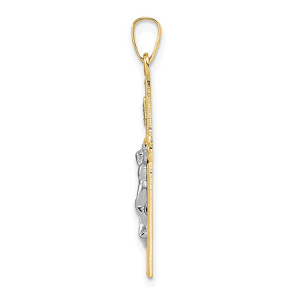 14K Bicolor Gold Polierter Massiver INRI-Kruzifix-Anhänger