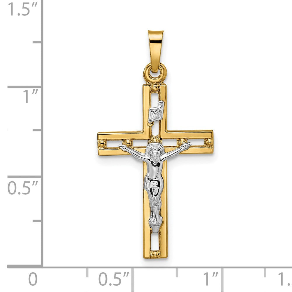 14K Bicolor Gold Polierter Massiver INRI-Kruzifix-Anhänger