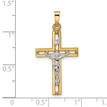 14K Bicolor Gold Polierter Massiver INRI-Kruzifix-Anhänger