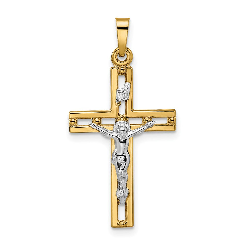 14K Bicolor Gold Polierter Massiver INRI-Kruzifix-Anhänger