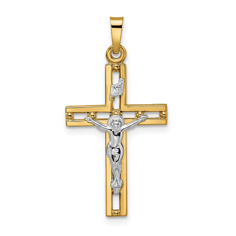 14K Bicolor Gold Polierter Massiver INRI-Kruzifix-Anhänger
