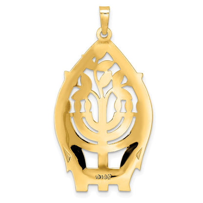 14K Gelbgold 14K Poliert Hohl Menorah Baum Of Leben Anhänger