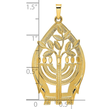 14K Gelbgold 14K Poliert Hohl Menorah Baum Of Leben Anhänger