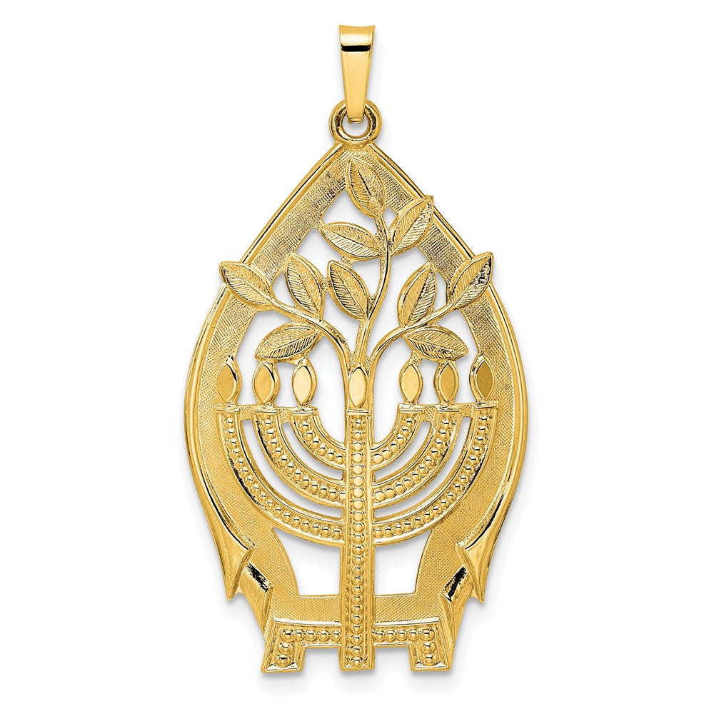 14K Gelbgold 14K Poliert Hohl Menorah Baum Of Leben Anhänger
